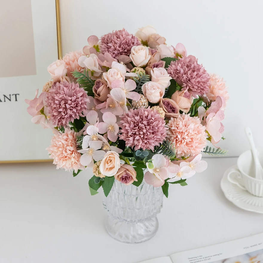 Künstliche Blumen Rose Chrysantheme Seide Hochzeit Home Room Festival Kranz Outdoor Garten Diy Geschenk Wand Dekor Fotografie Prop