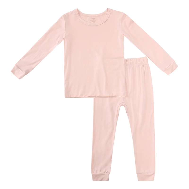 2024 Bamboo Fiber Toddler Kids Pajamas Clothes Solid Hight Elasticity Breathable Sleepwear Set For 9M-7T Boy Girl Loungewear