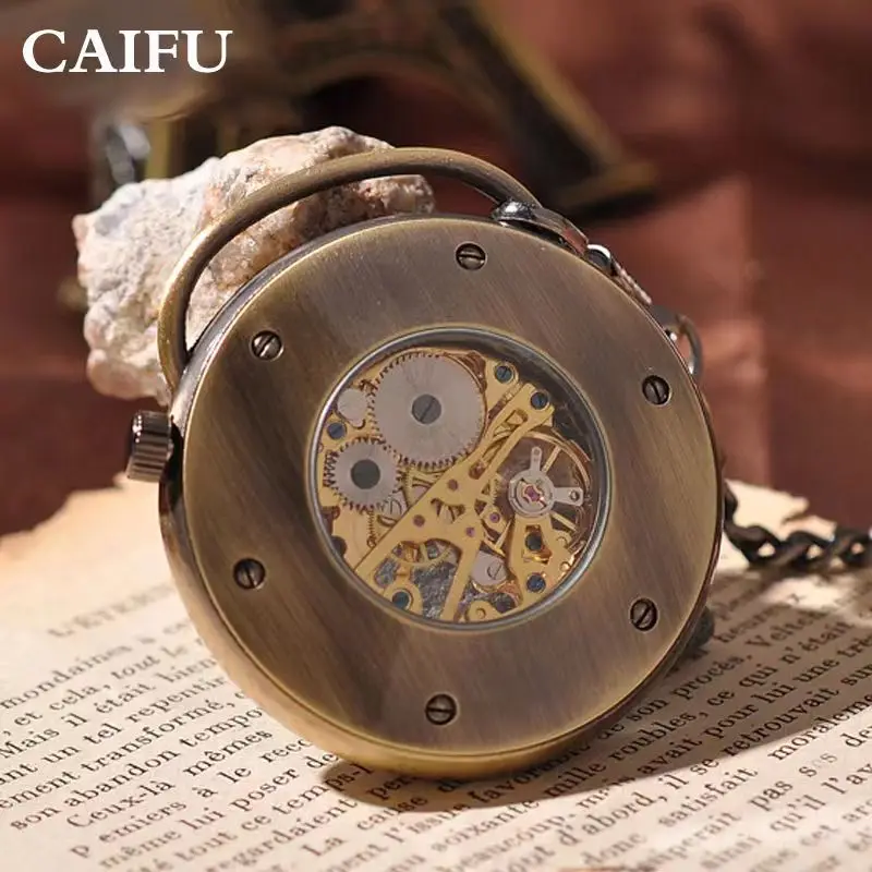 Pocket watch men's large dial flapless skeleton roman mechanical pocket watch classic vintage spring men's and women's pocket po