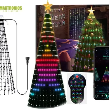 스마트 크리스마스 트리 조명 앱 제어 DIY 텍스트 그림 RGB 스트링 조명, 크리스마스 침실용 리모컨 포함, 400LED