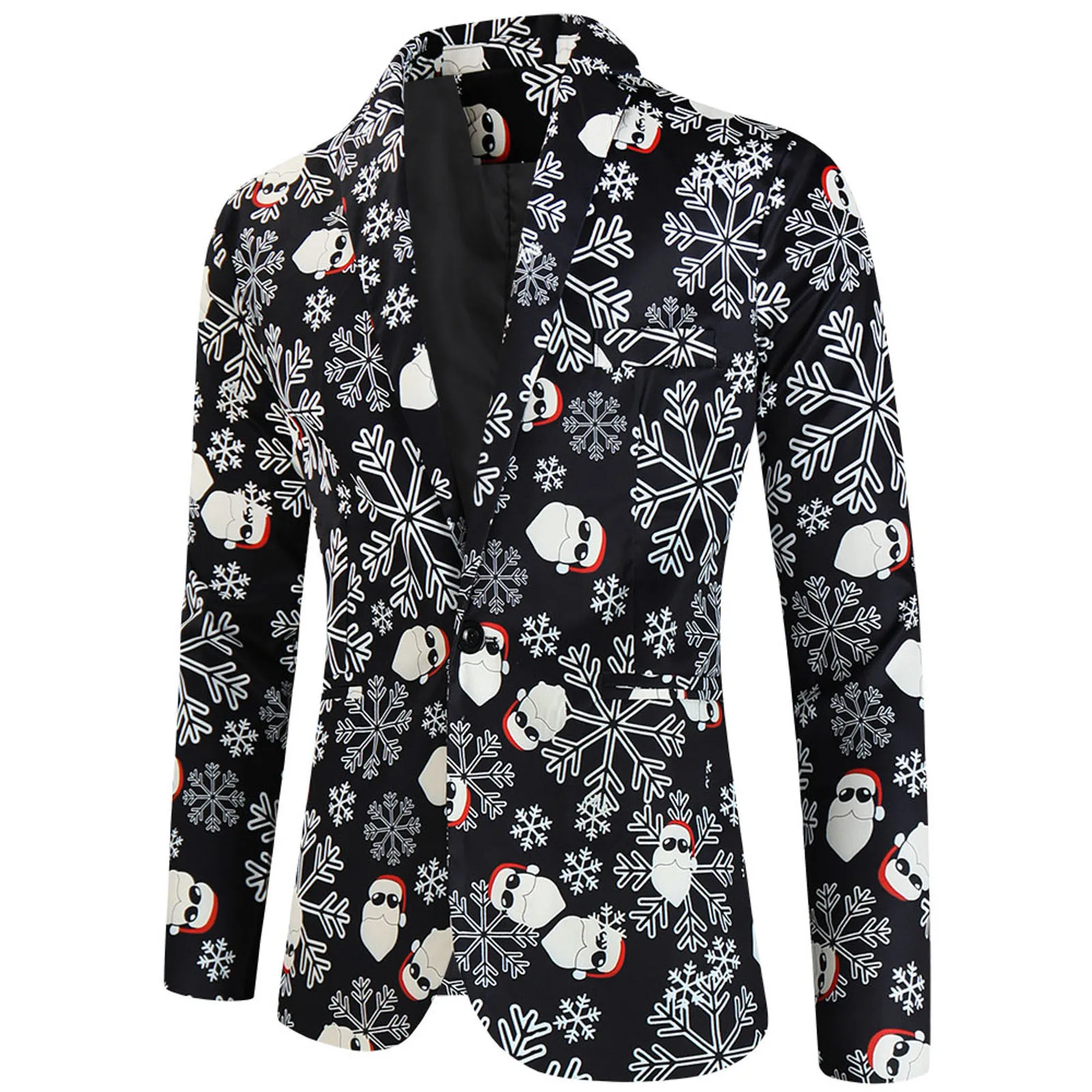 Mens Fashion Leisure Christmas Printed Pocket Buttons long Sleeve V Neck Suit Big Male Suits idle leisure Suit Coat men blazers