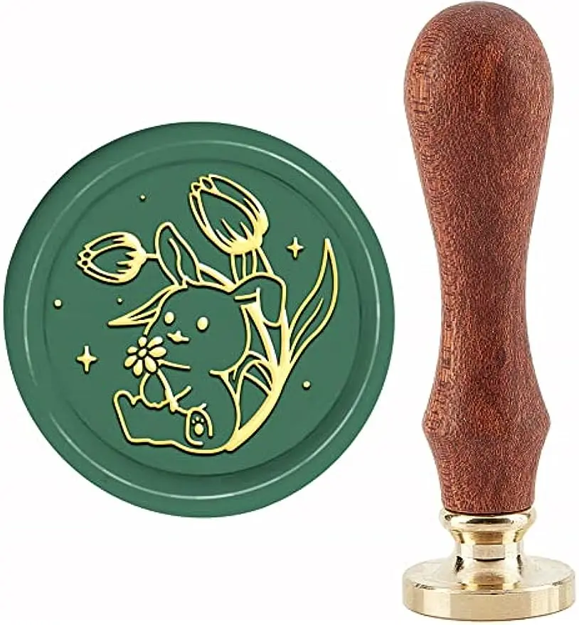 

1PC Rabbit Wax Seal Stamp Tulip Sealing Wax Stamps 30mm Retro Vintage Removable Brass Stamp Head with Wood Handle