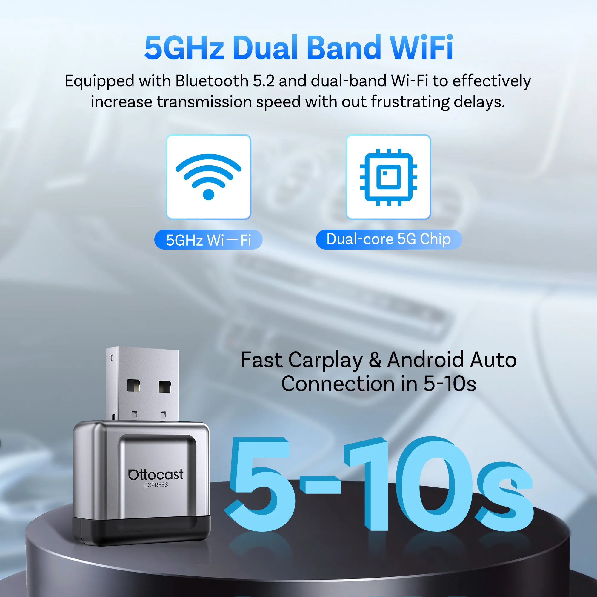 OTTOCAST Express MINI Gem Adapter 3.0 Kabelloser CarPlay Android Auto Dongle WiFi Bluetooth Auto-Zubehör für Ford Toyota VW Kia – Detail 5