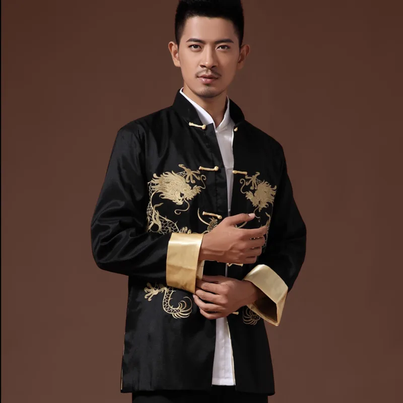 new Year taichi mens traditional chinese clothes tang suit man top tai chi kung fu tops coat dragon embroidered wedding jacket men chinese style shirt