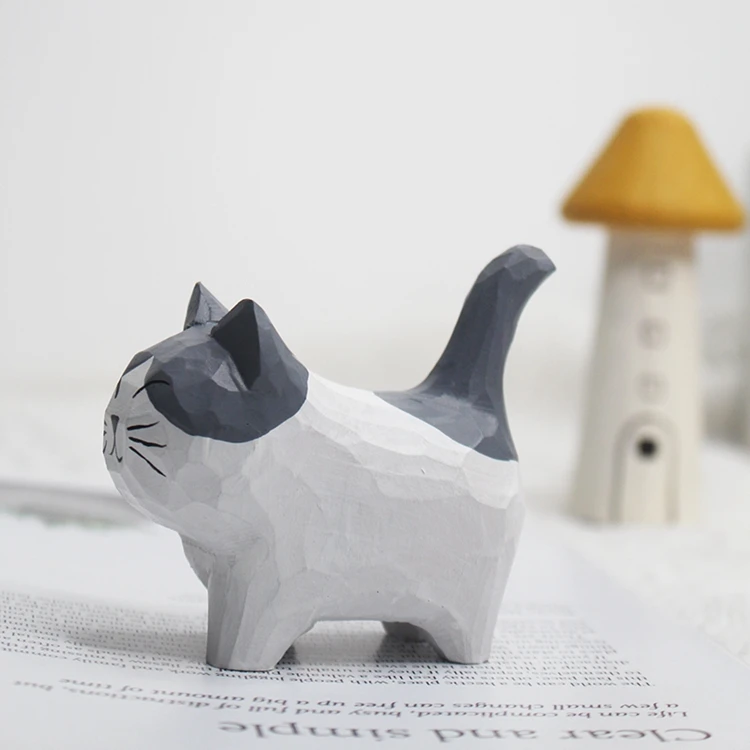 Statua In Legno Gatto E Umana Enkrio - Intagliata A Mano, Decorazione Casa, Regalo Artigianale - Foto 10