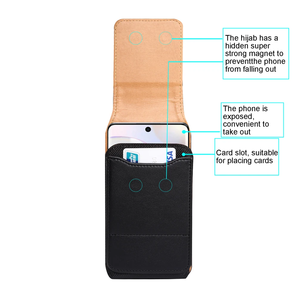 Leather Belt Clip Phone Holster - Vertical Waist Bag Cover