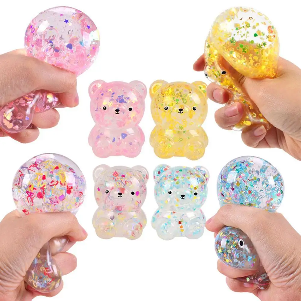 

Squeeze Toys Glitter Gummy Bear Small Cute Animal Fidget Toys For Kids Adults Stress Relief Toys