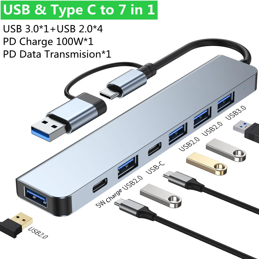 Universal 2-in-1 USB-C Multiport Hub and Expander