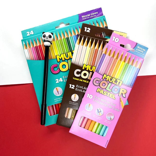 Kit Lapis De Cor 34 Cores Multicolor Básicas + Pele + Pastel :  : Papelaria e Escritório