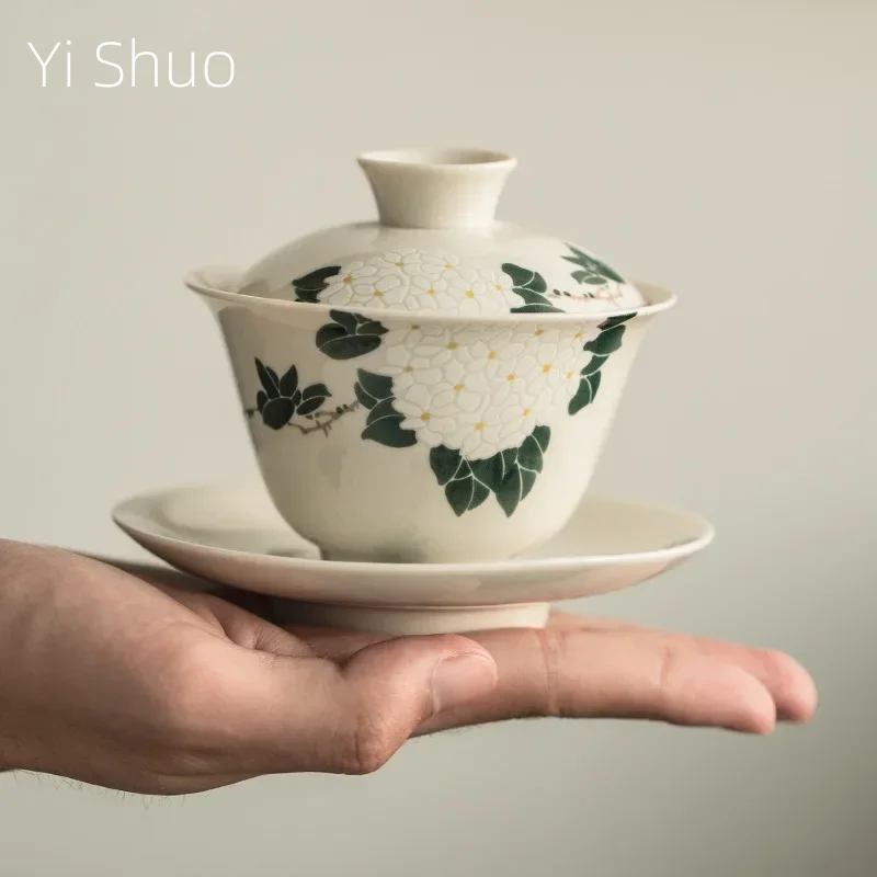 Ceramic Plant Ash Handmade Tureen Ceramic Kung Fu Tea Set Bowl Sopera De Ceramica Gaiwan Chrysanthemum Tea Gift for Boyfriend