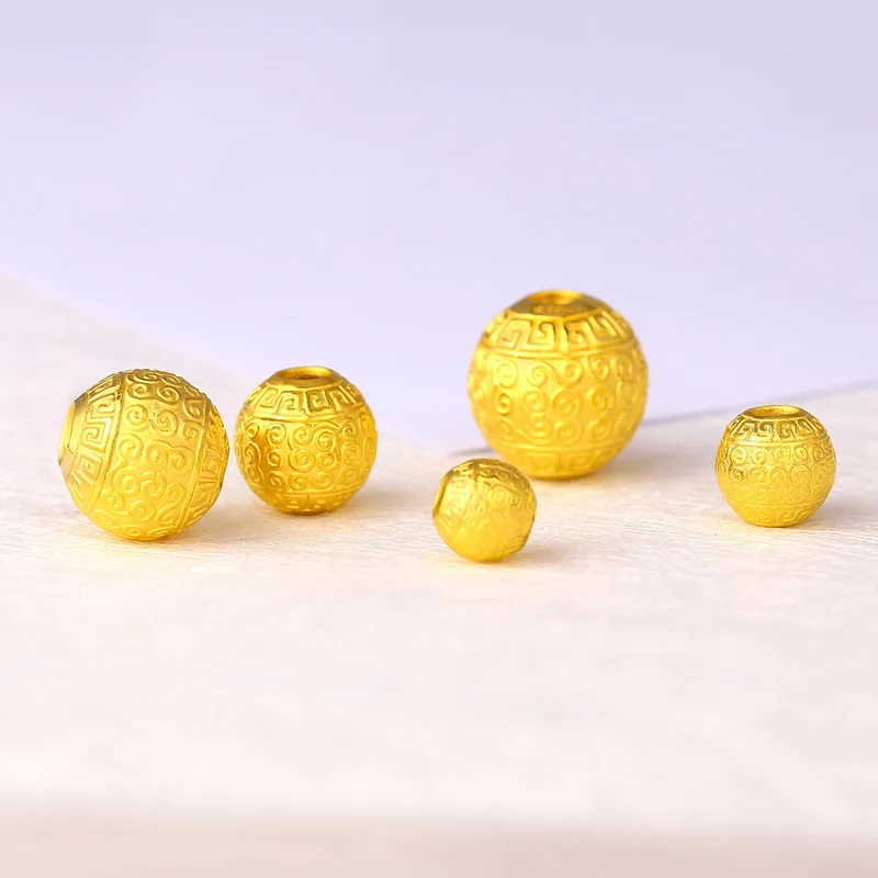 New 24K Yellow Gold Beads 999 Gold Hollow 5mm Round Loose Beads