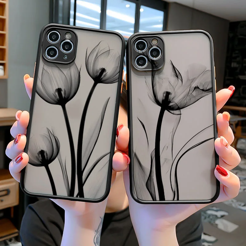 Luxury Vintage Rose Flower Phone Case - Elegant Black Shockproof Cover