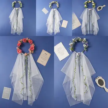 Velo da sposa leggero e traspirante in tulle bianco con fiocchi e decorazioni floreali, accessorio per capelli versatile per bambini e feste