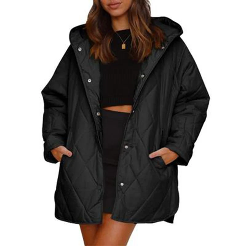 Cappotto a maniche lunghe con cappuccio e diamanti larghi e larghi autunno/inverno 2023