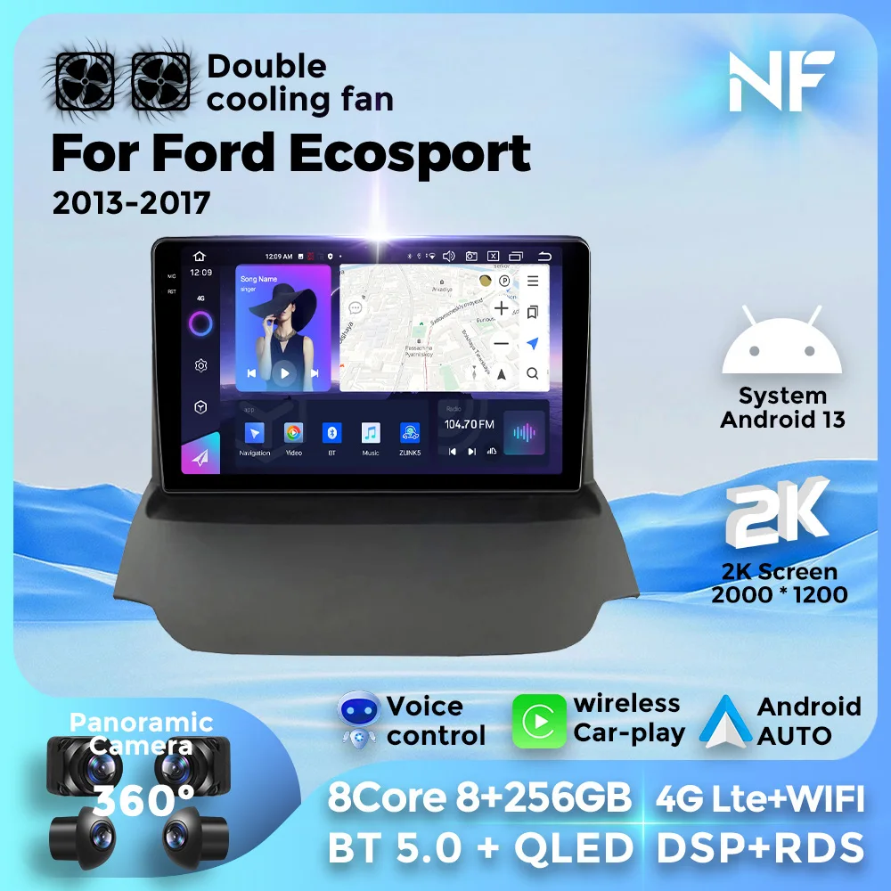 

Автомагнитола NaviFly, Android 13, мультимедийный видеоплеер 4G Lte + WIFI, GPS-навигация для Ford Ecosport 2013-2017, Авторадио Carplay