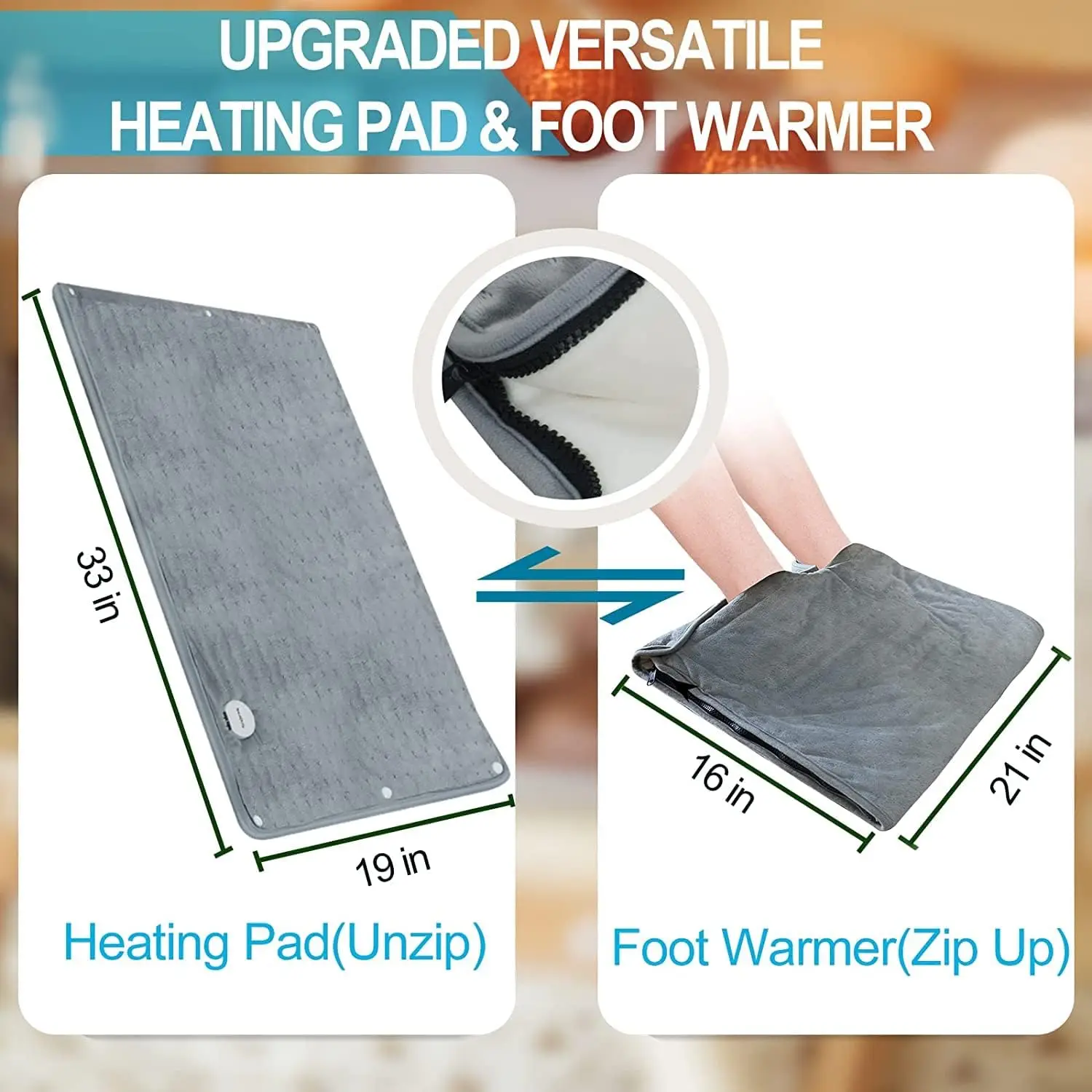 Foot Warmer 2 in 1, Extra Large Soft Electric Heating Pad XXL(21x33") Heating Pad for Back Pain Relief Period Cramps