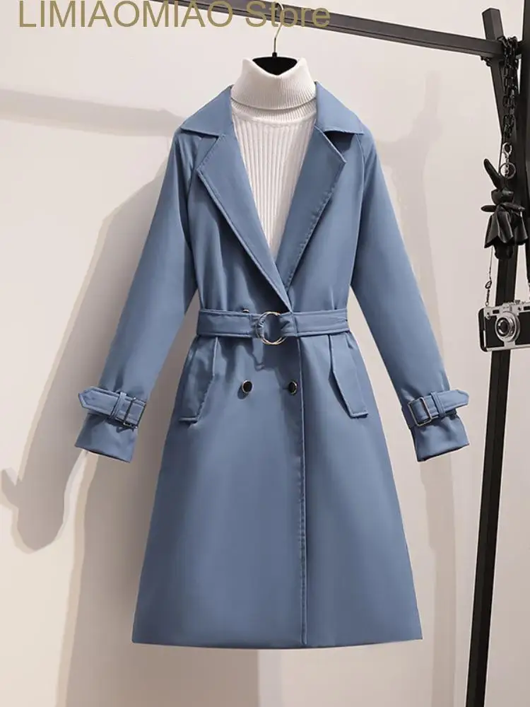 New Coats Woman Winter Fashion Solid Color Lapel Double Row Buckle Belt Long  Trench Coat for Women Jacket Female Clothing Tops