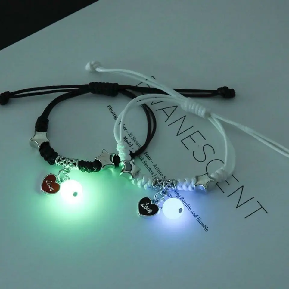 2PC/Set Fashion Luminous Star Moon Heart Bracelet Couple Adjustable Key Lock Rope Matching Friend Bracelets Love Gifts Jewelry