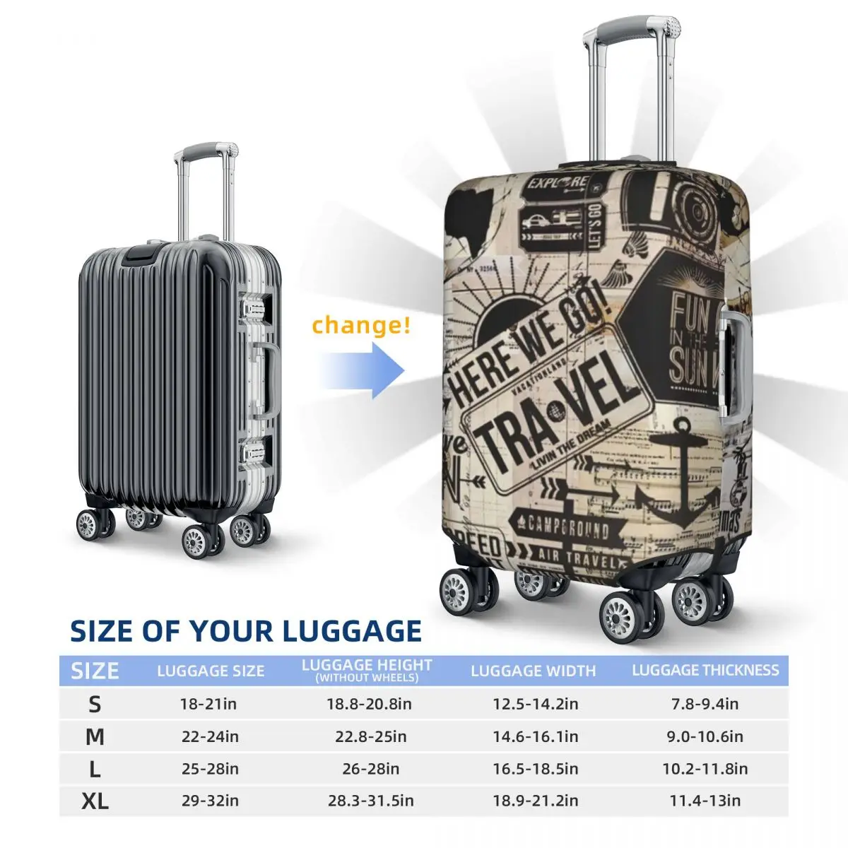 Travel City Doodle Suitcase Cover Vintage Elastic Cruise Trip Protector Luggage Accesories Vacation 6