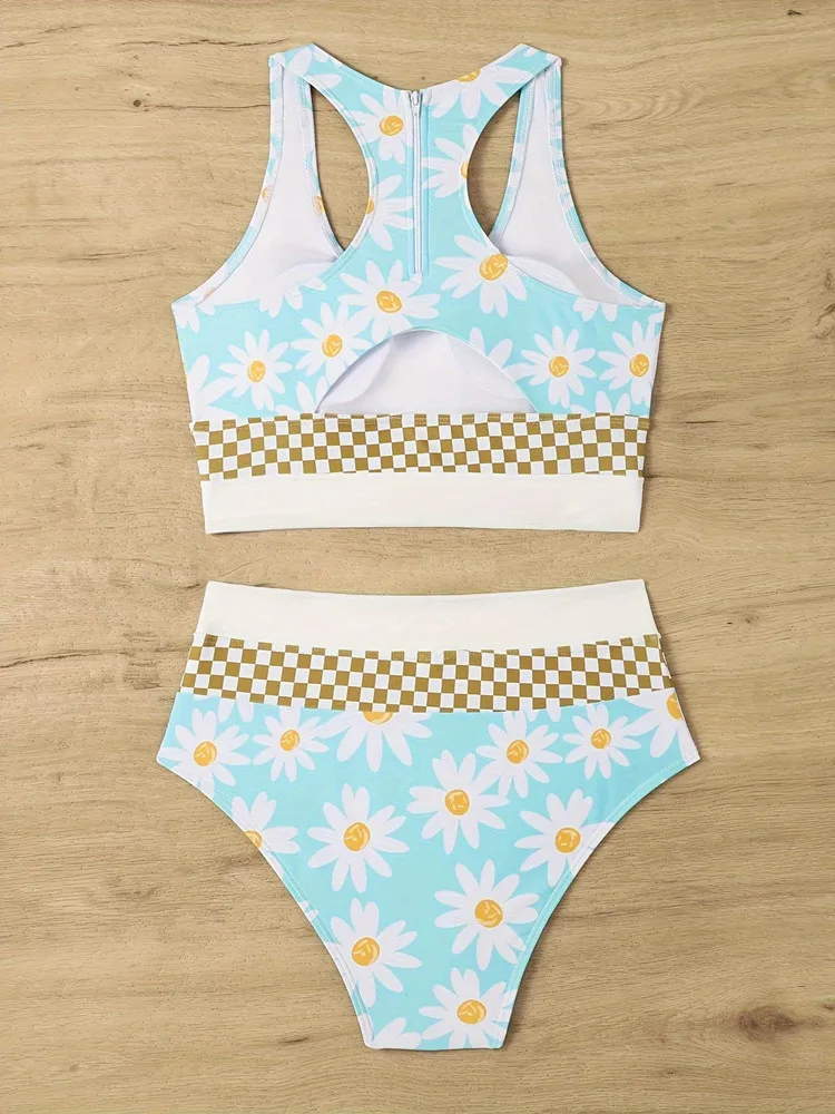 Sports Bikini Set Woman Swimsuit Two-Piece Swimming Suit Swimwear Women Beach Wear Sexy Bath Suits High Waist Monokini