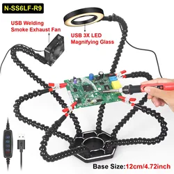 Enhanced Soldering and Crafting Hands - Free Station with USB - Powered Cooling and Flexible Arms (N - SS6LF - R9)