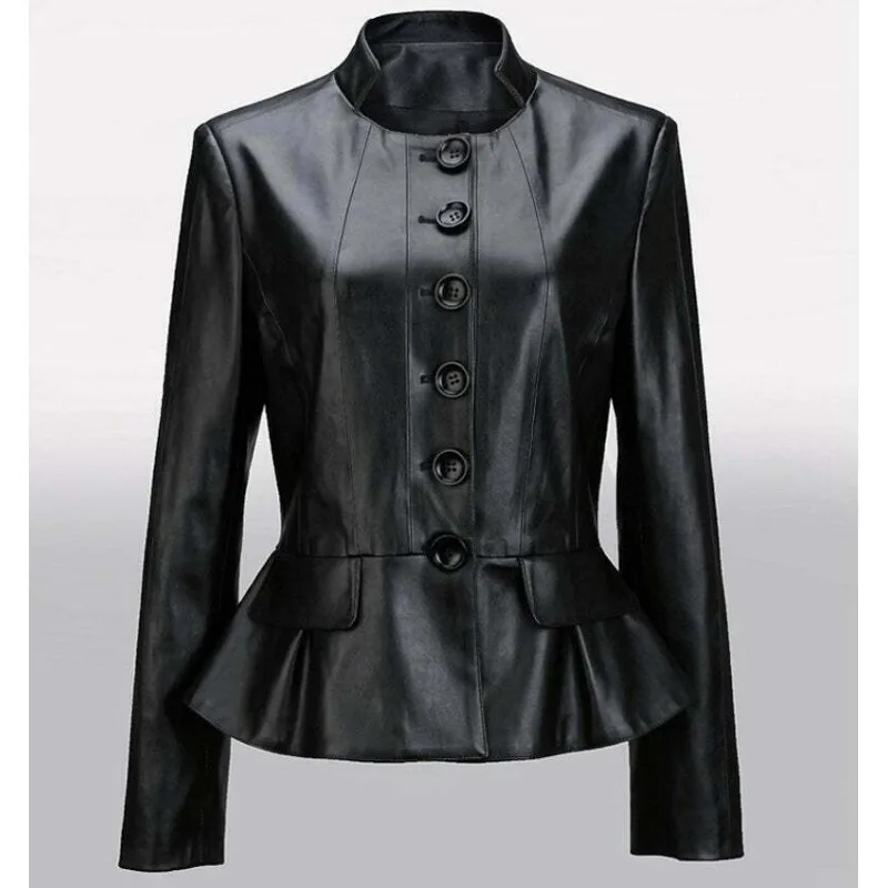 Women's Sheepskin Jacket Jacket Sexy Genuine Leather Short Style Motorcycle Long Sleeved European and American Fashion Trend