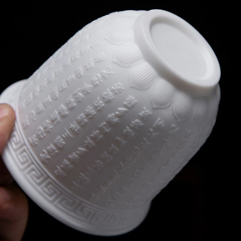 200ml Rough Pottery Handmade Relief Heart Sutra Zen Tea Cup 1pcs