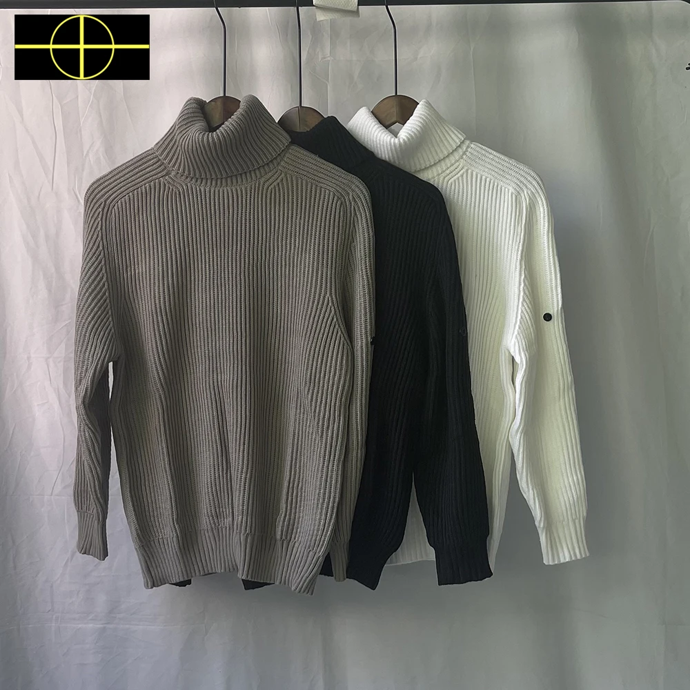 

High Quality Turtleneck Sweaters Men Sleeve Patch Embroidery Knitted Sweaters Men Women Cross Badge Pullovers Men