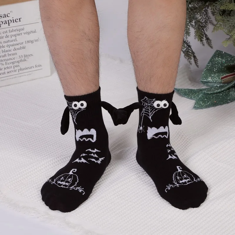 Chaussettes magnétiques de noël pour femmes et hommes, mignonnes, amusantes et créatives, dessin animé, œil dans la main, Tube central, en pur coton, 2023_voghion.com