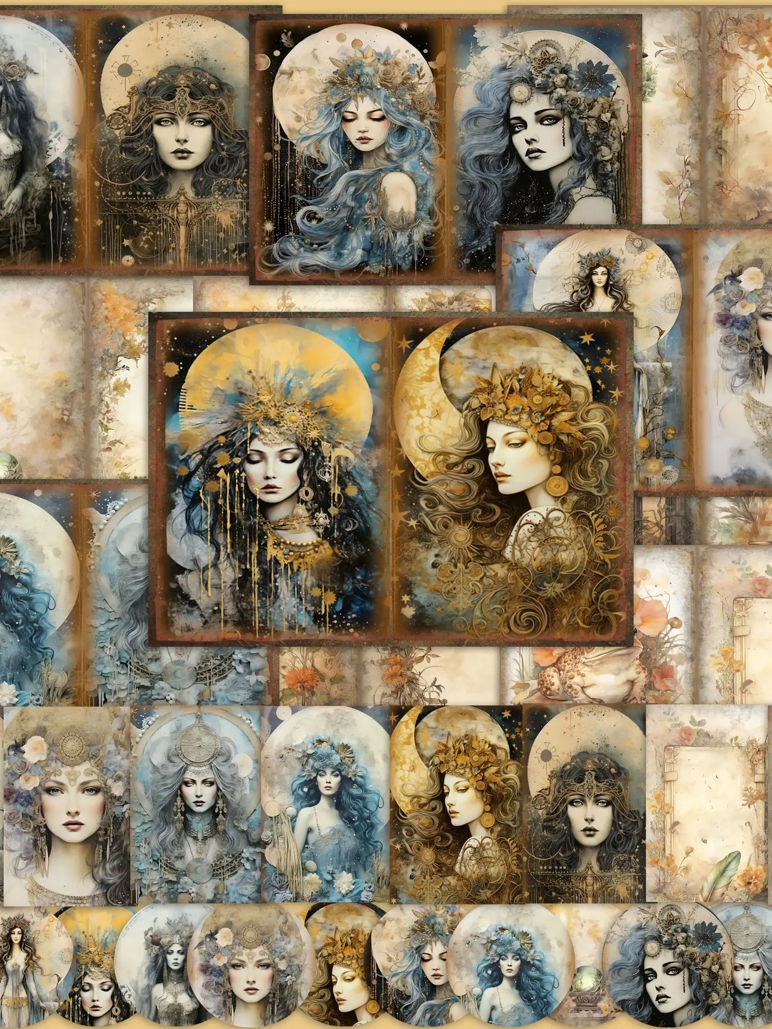 JAIIMAN 54 Stück (12 Papier + 42 Aufkleber) A5 Vintage Fantasy DIY Kunsthandwerk Dekorpapier-Set, für Tagebuchzubehör, Scrapbooking-Zubehör – Detail 2