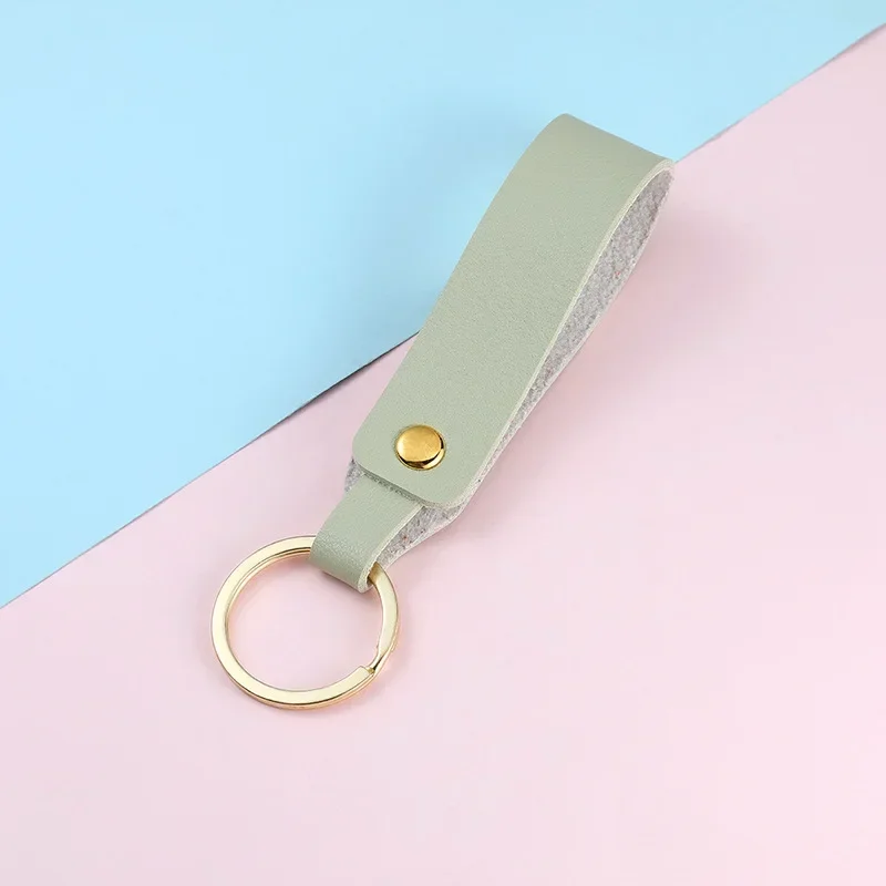 

New PU Leather Keychain Storage Ring Belt Lock Small Gift Bag Pull Tab Pendant Car Key Pendant Embossed LOGO