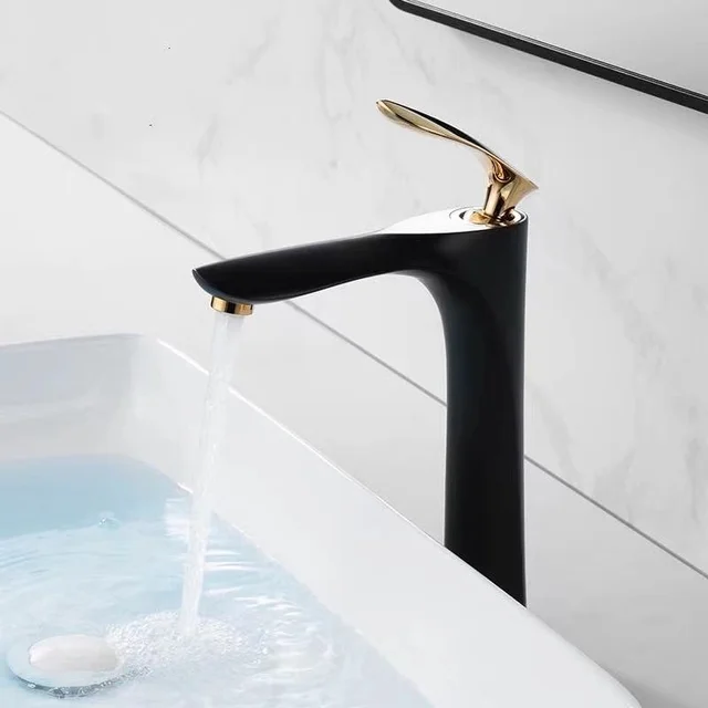 ก๊อกน้ำห้องน้ำสีทองขัดเงา ก๊อกน้ำอ่างล้างหน้าสีทองชมพู ก๊อกน้ำร้อนและน้ำเย็นสีเทา ก๊อกน้ำห้องน้ำสีดำ ก๊อกน้ำอ่างล้างหน้าแบบติดตั้งบนเคาน์เตอร์ 1