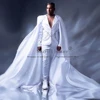 White Groom Wear Wedding Suits Jewelry Beading Prom Blazer With Cape Tailored Formal Party Suits Men Skinny 2 Piece Jacket Pants 1