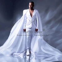 White Groom Wear Wedding Suits Jewelry Beading Prom Blazer With Cape Tailored Formal Party Suits Men Skinny 2 Piece Jacket Pants 1