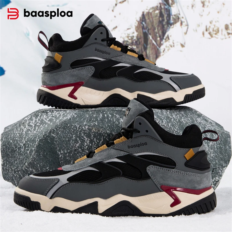 Baasploa Men Winter Sneakers Leather Waterproof Sport Shoes for