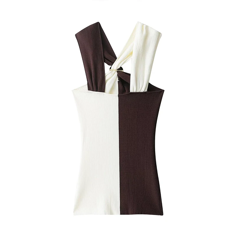 New Halter Tops Fashion Metal Decoration Crop Top Woman 2025 Sleeveless Knitted Short Tops For Women Sexy Party Top