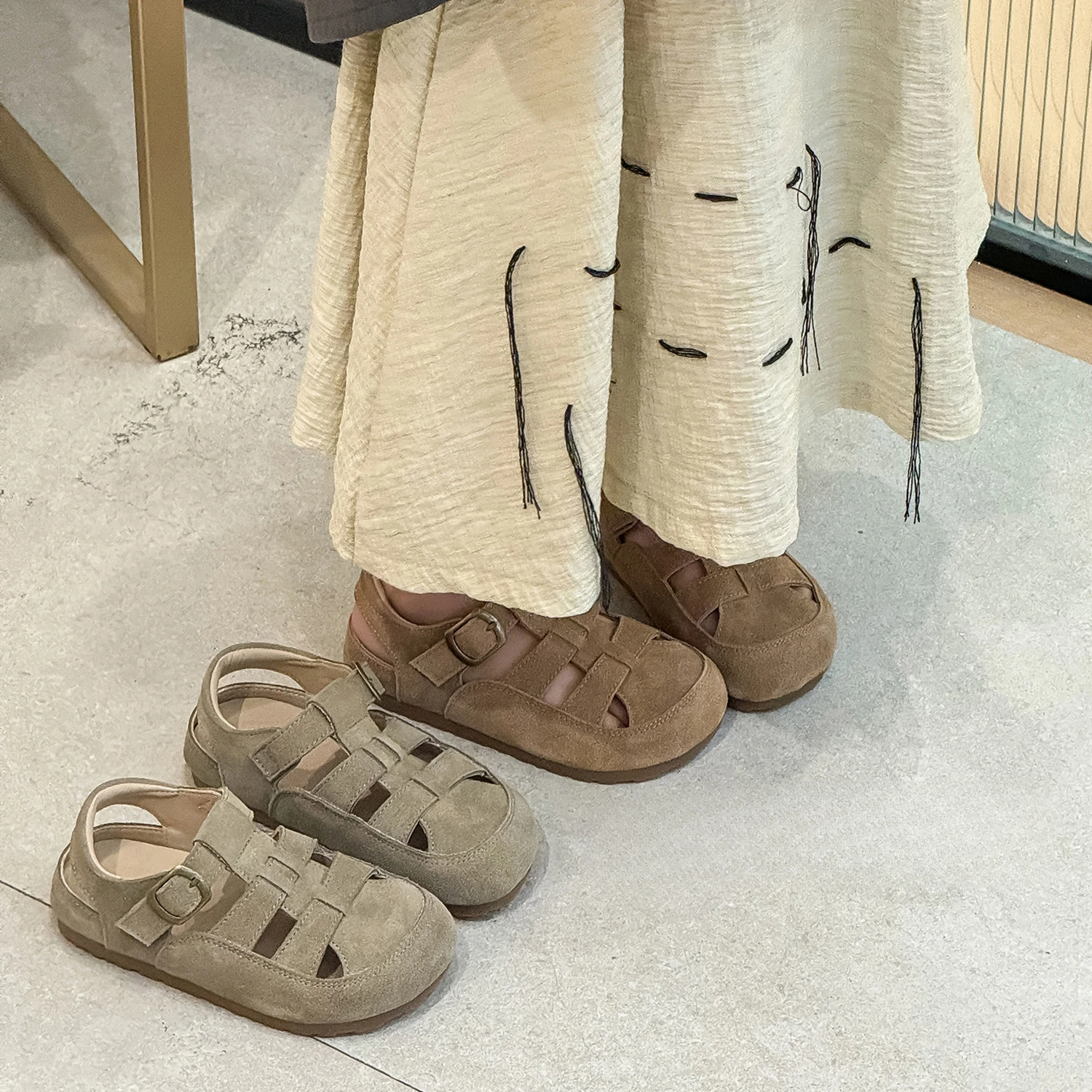 Summer Children Boys Girls Fashion Retro Matte Genuine Leather Hollow Closed Toe Sandals Kids Toddler Soft Sole Sports Sandals