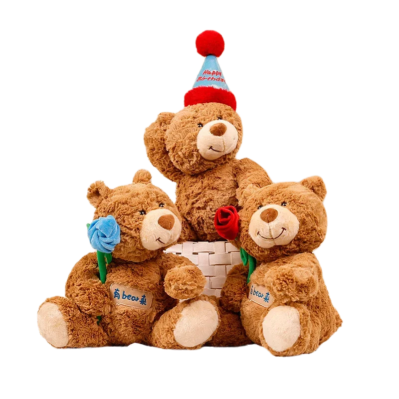 

28CM/38CM Rose Teddy Bear Plush Doll Birthday Hat Teddy Bear Plush Toy Home Decoration Throw Pillow Nap Pillow Holiday Gift