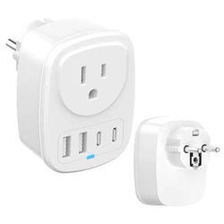 Global Travel Power Adapter with Dual USB and Type - C Ports - All - in - One Charger - EU to US
