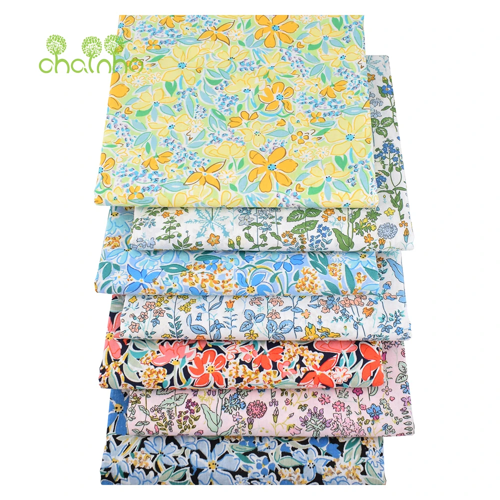 Chainho,Printed Plain Weave Cotton Poplin Fabric,DIY Sewing Quilting Material,Patchwork Cloth,7 Designs,3 Sizes,15PC142