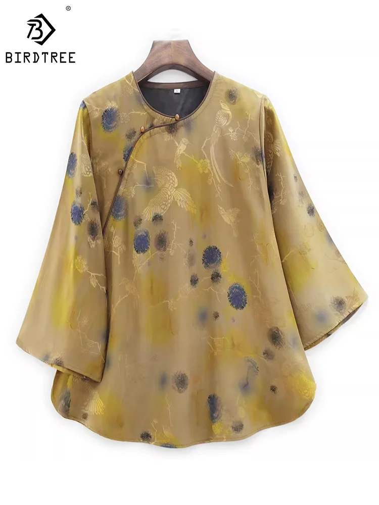 

Женская рубашка из натурального шелка XiangYunSha 50 мм с длинным рукавом и круглым вырезом, с цветочным принтом, жаккардовые Ретро блузки свободного покроя, Осенний Топ T3D455QM