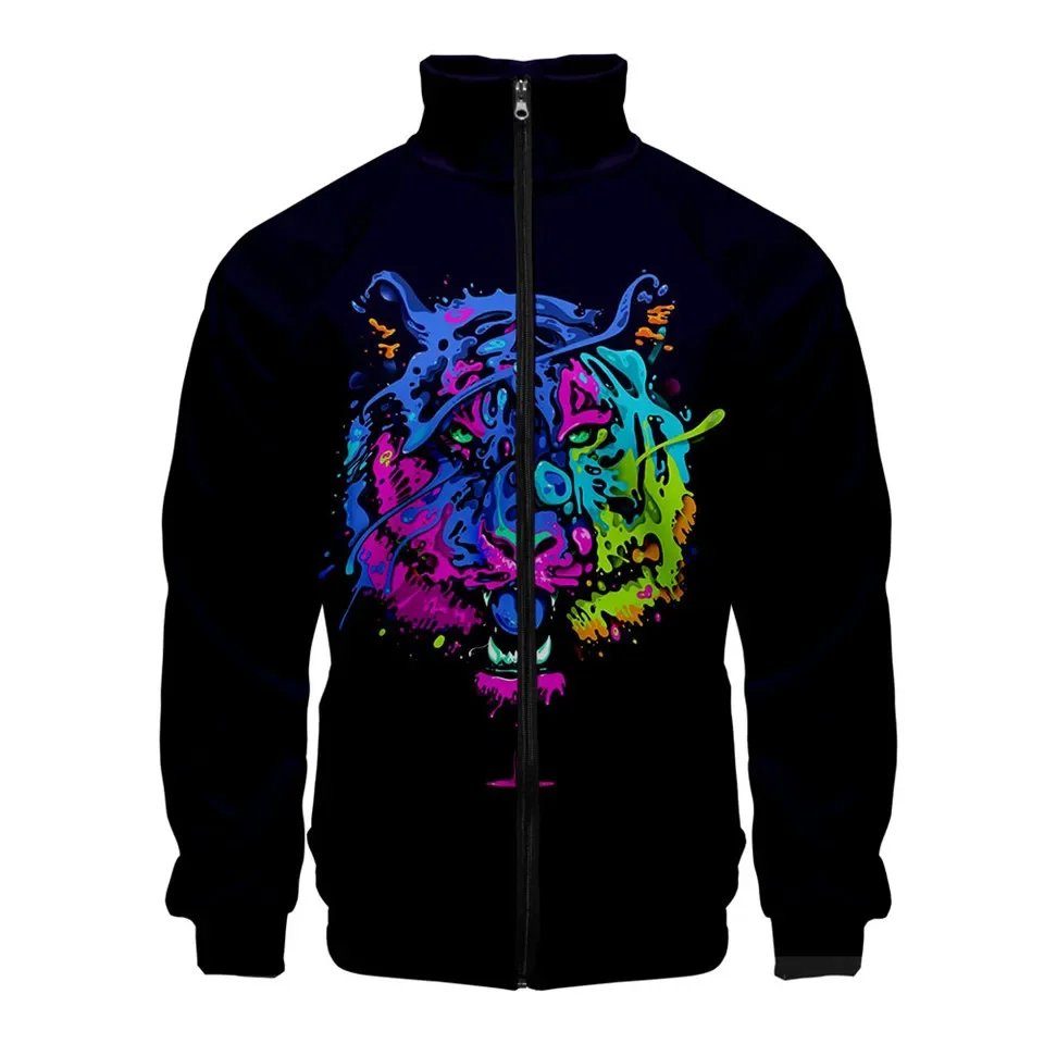 

Tiger Print New Fashion 3d Stand Collar Hoodie Men Women Zipper Hoodies Jackets Long Sleeve Sport Unisex 3D Sweatshirts Tops
