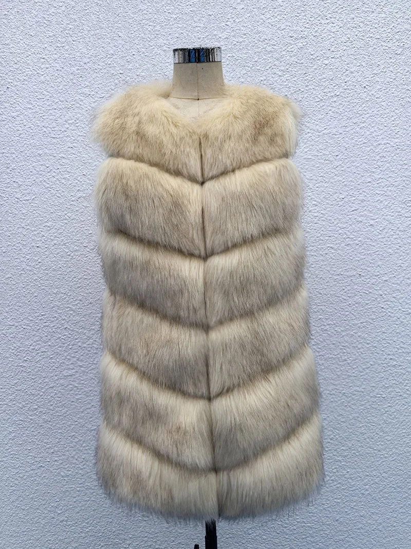 Women Faux Fox Fur Vest Coats Solid Mid Length Fur Jackets V Neck Sleeveless Thick Warm Fur Casual Loose Fit 2026 Autumn Winter