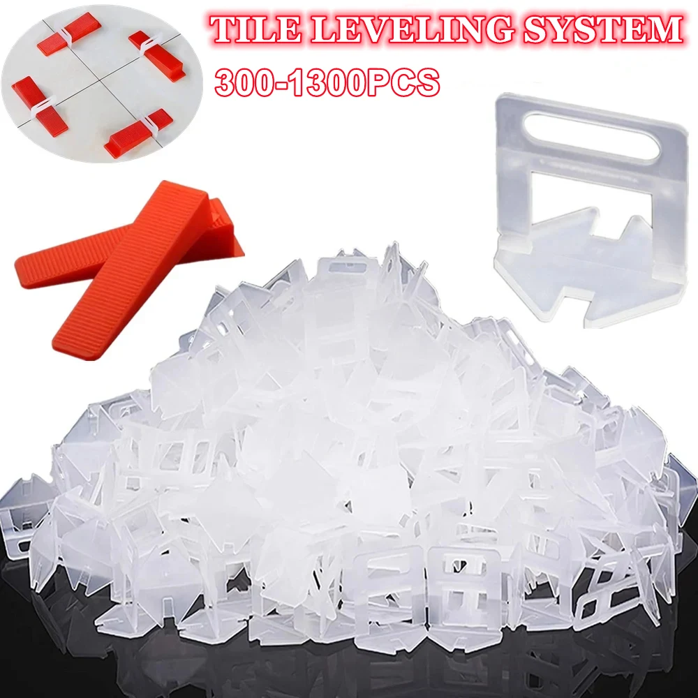 Tile Spacers Tile Leveling Clips Tile Leveling Tools 1-3MM Tile Leveling System Parts 300-1300Pcs Tile Leveler Spacers Clips Construction Tools for DIY Laying Leveling