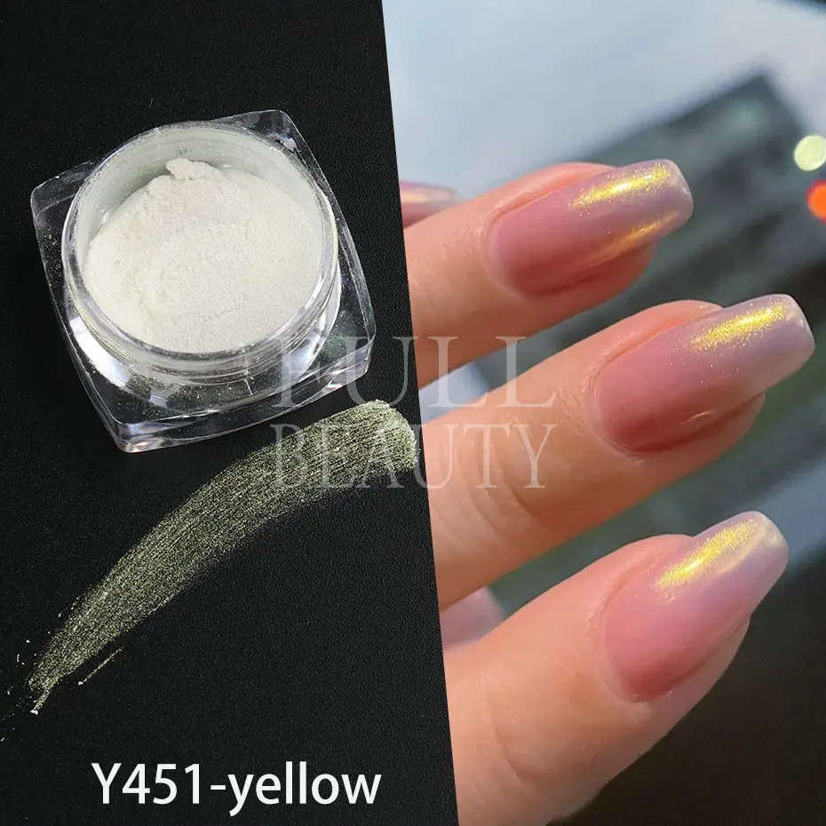 White Chrome Pearl Nails Powder Nails Magic Metallic Chrome Yellow Nail  Powder High Gloss Glitter Nail Art Blue Holographic Ice Aurora Dust Nail