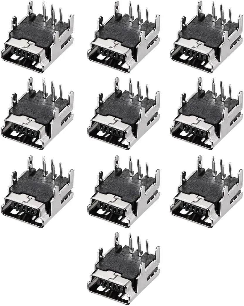 

Mini USB PCB Connector 5P Female Jack 4 Foot 90 Degree Angle 10Pcs