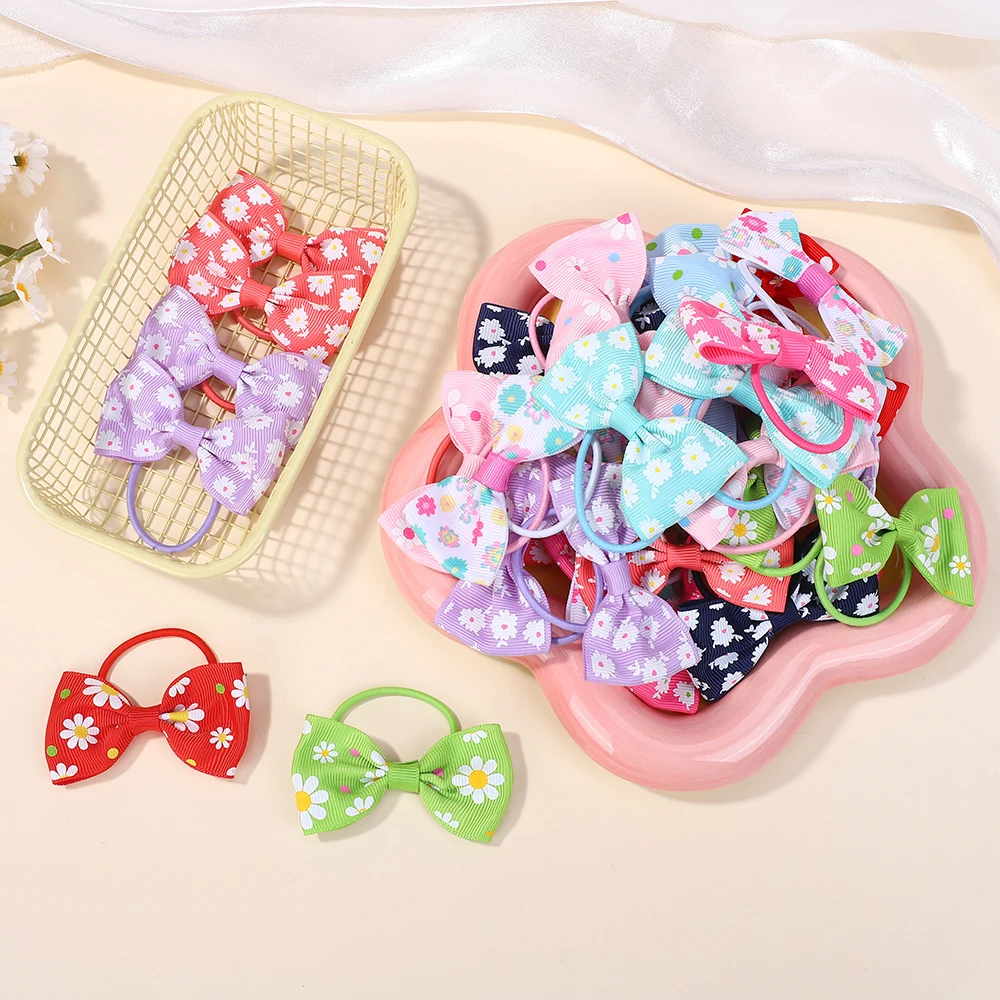80pcs Random Color Print Ribbon Elastic Hair Bands Baby Kids Girls Colorful Handmade Bowknot Hairbands Children Hair Accessories – Detail 6