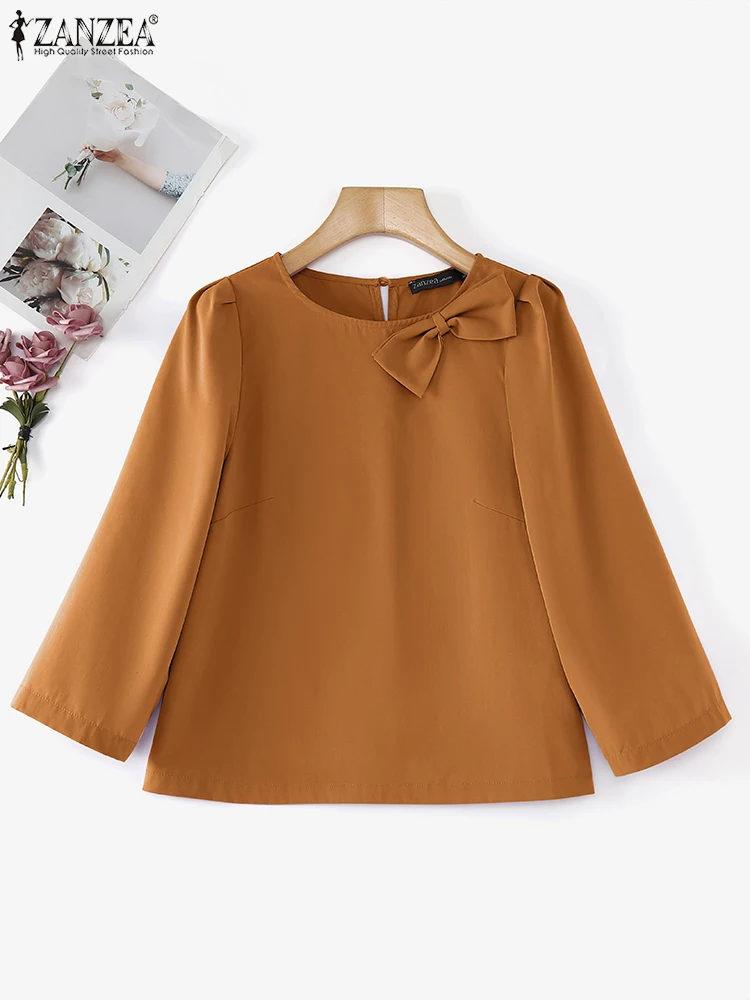 Polyester Elegant Blouse for Women with 3/4 Sleeve and Bowtie