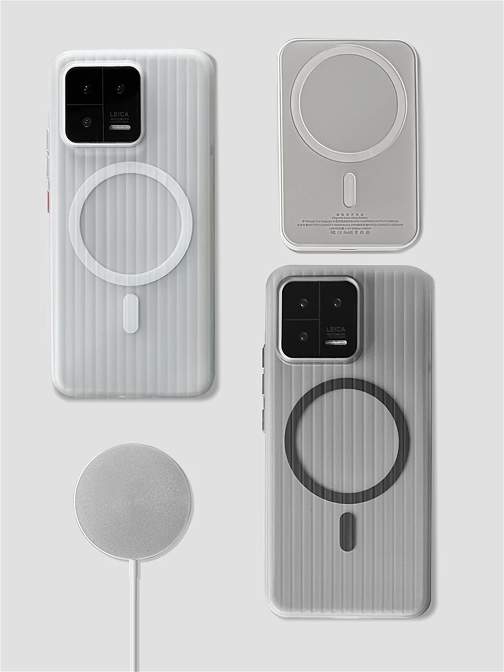 Corrugated Pattern Magnetic Wireless Charging Clear Case - Matte Transparent Hard PC Cover