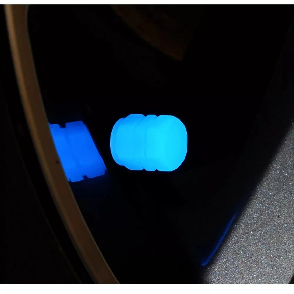 1set 4pcs Car Wheel Tire Valves Tyre Caps Blue Luminous Universal Bicycle Motorcycle Bike Rim Stem Cover Case for Accessories